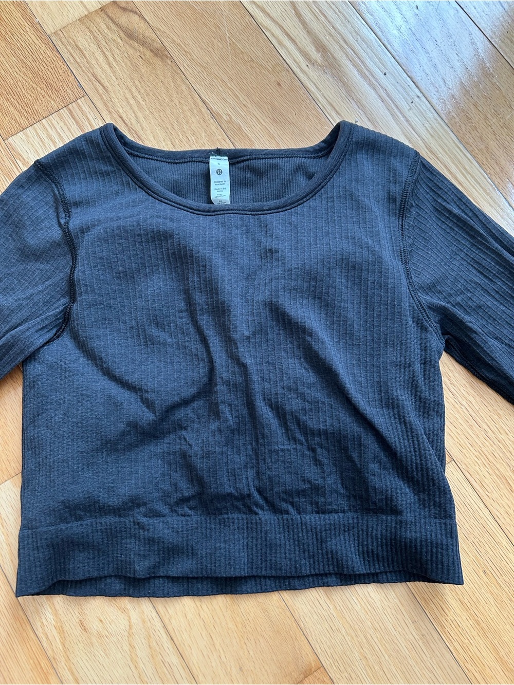 lululemon athletica Black Ribbed Long-Sleeve Crop Top